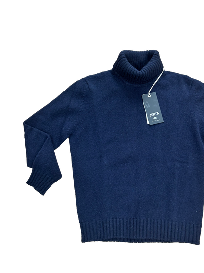 Maglione collo alto blu navy in lana e cachemire
