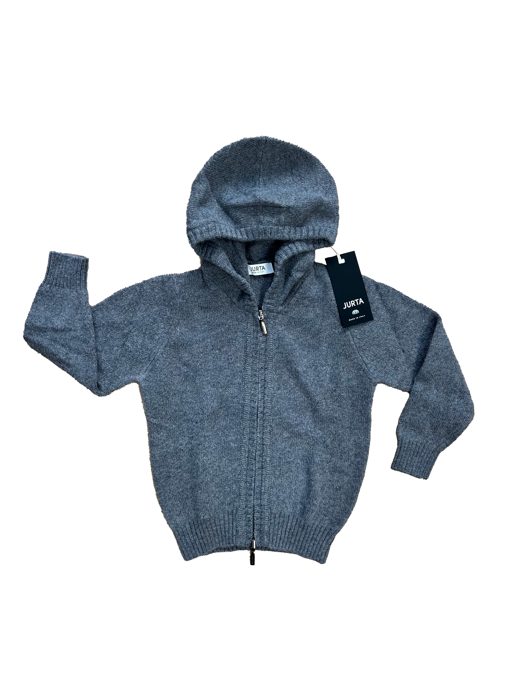 maglioncino jurta grigio con cappuccio in lana e cashmere per bambino