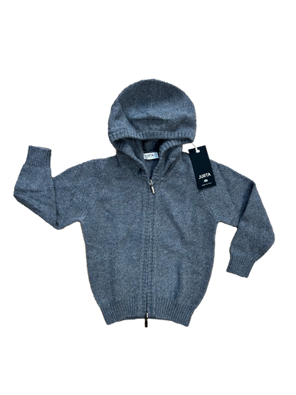 maglioncino jurta grigio con cappuccio in lana e cashmere per bambino