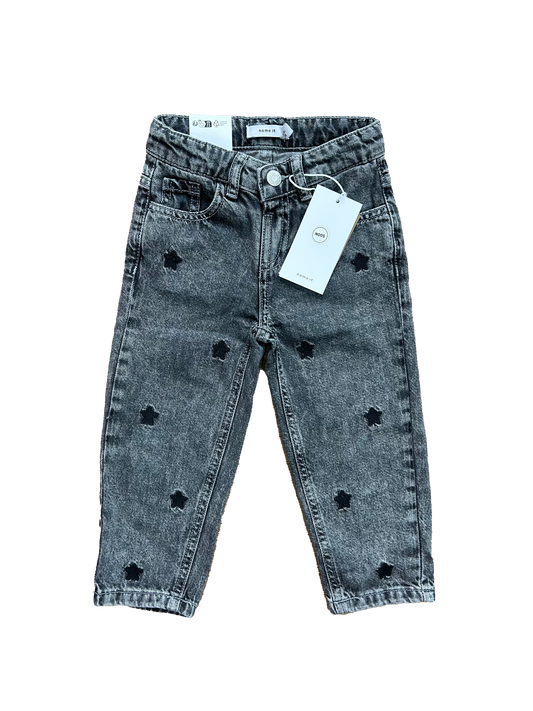 jeans name it baggy grigio con stelline ricamate nere