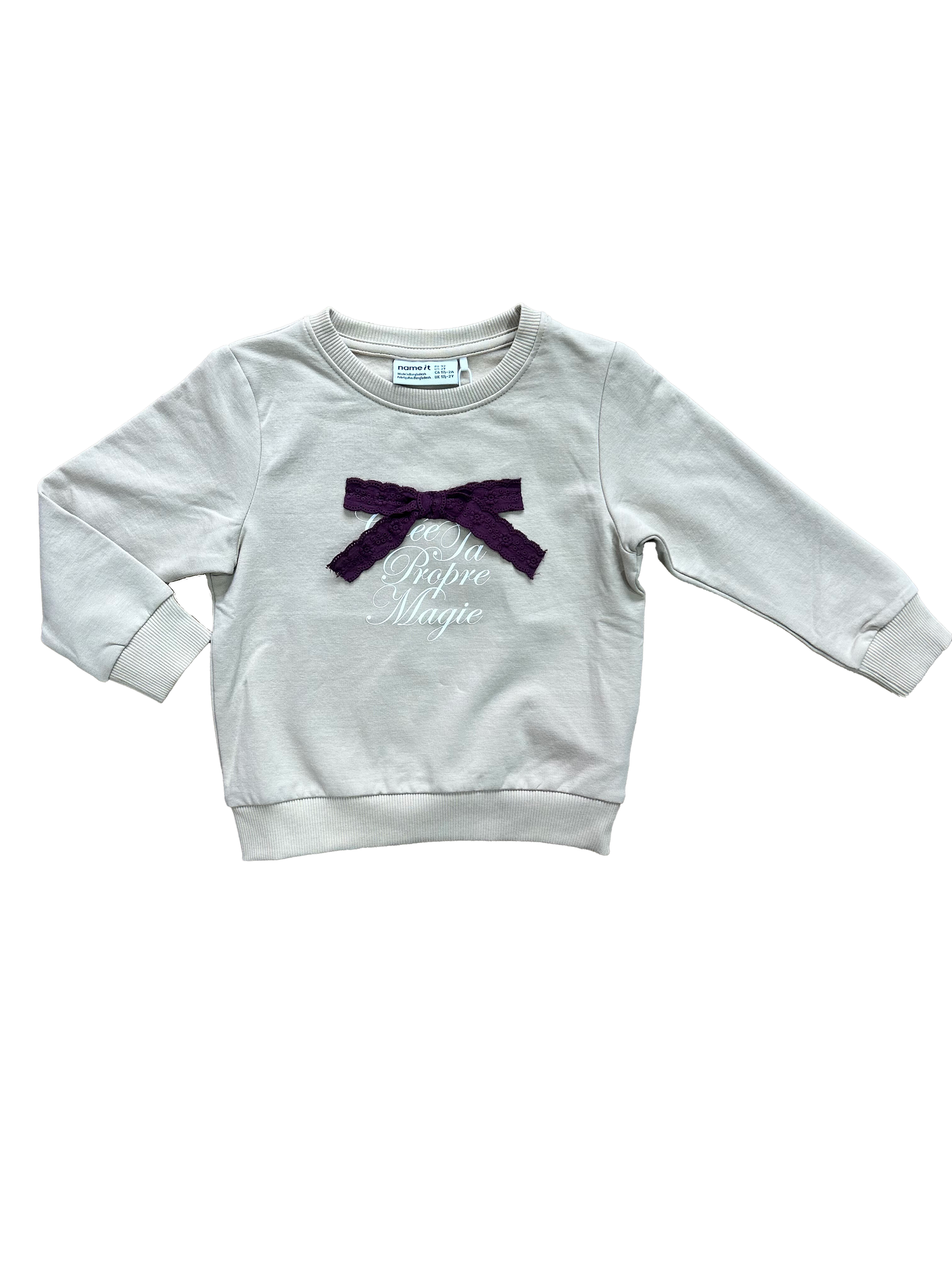 felpa nameit girocollo beige con fiocco in sangallo per bambina 
