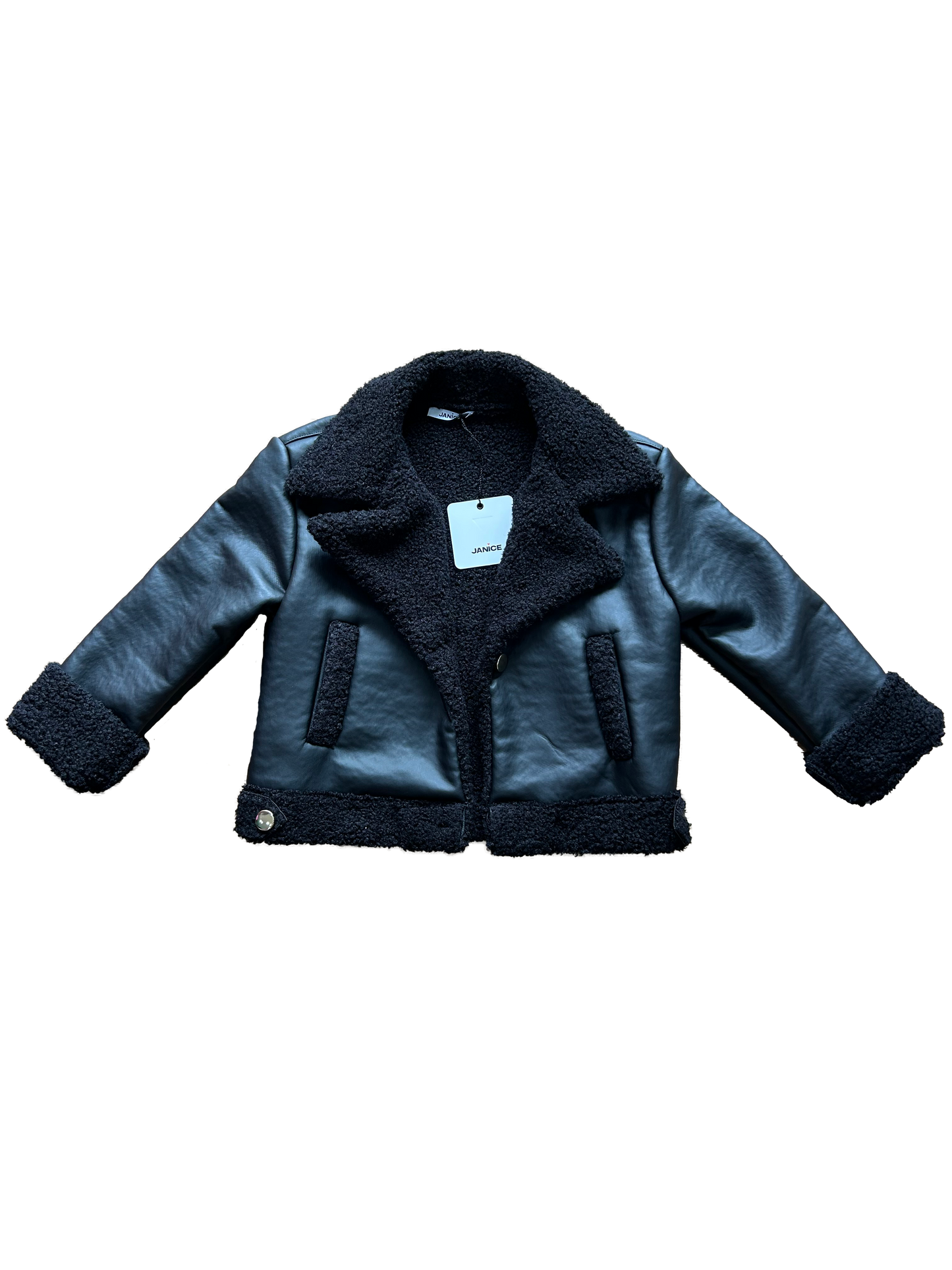 montone in ecopelle nero janice per bambina e ragazza