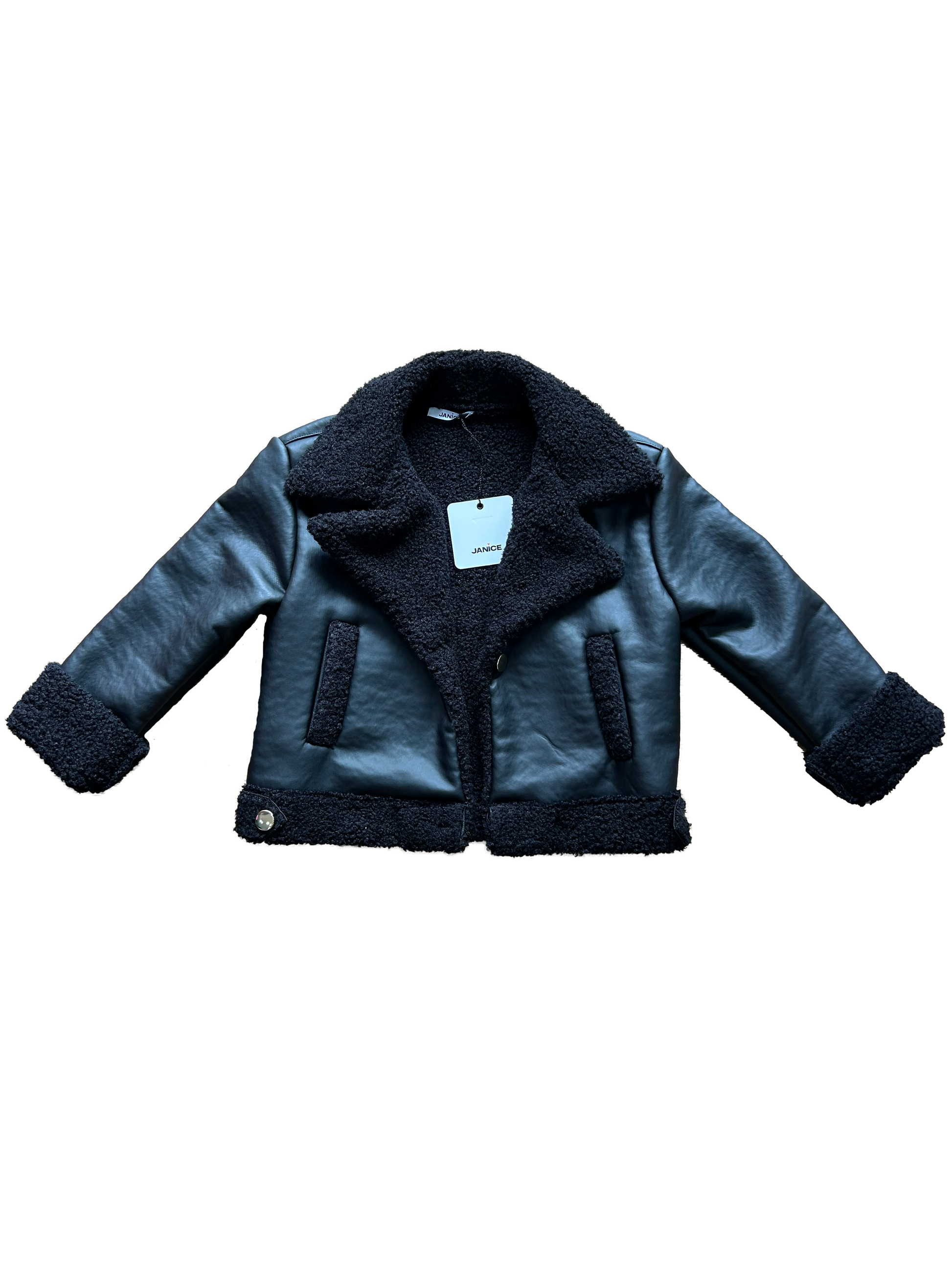 montone in ecopelle nero janice per bambina e ragazza