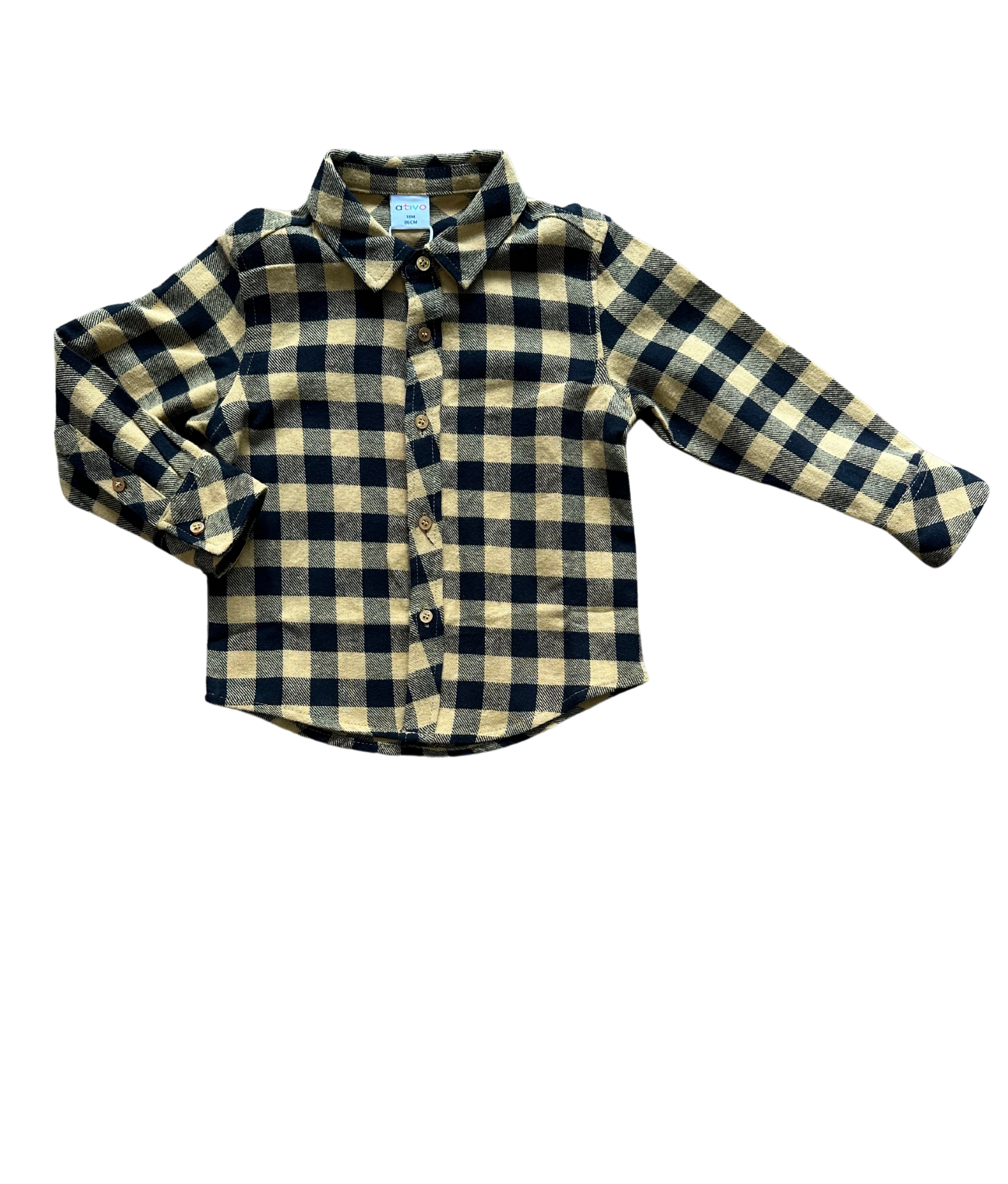 camicia a quadri gialla e nera per neonato