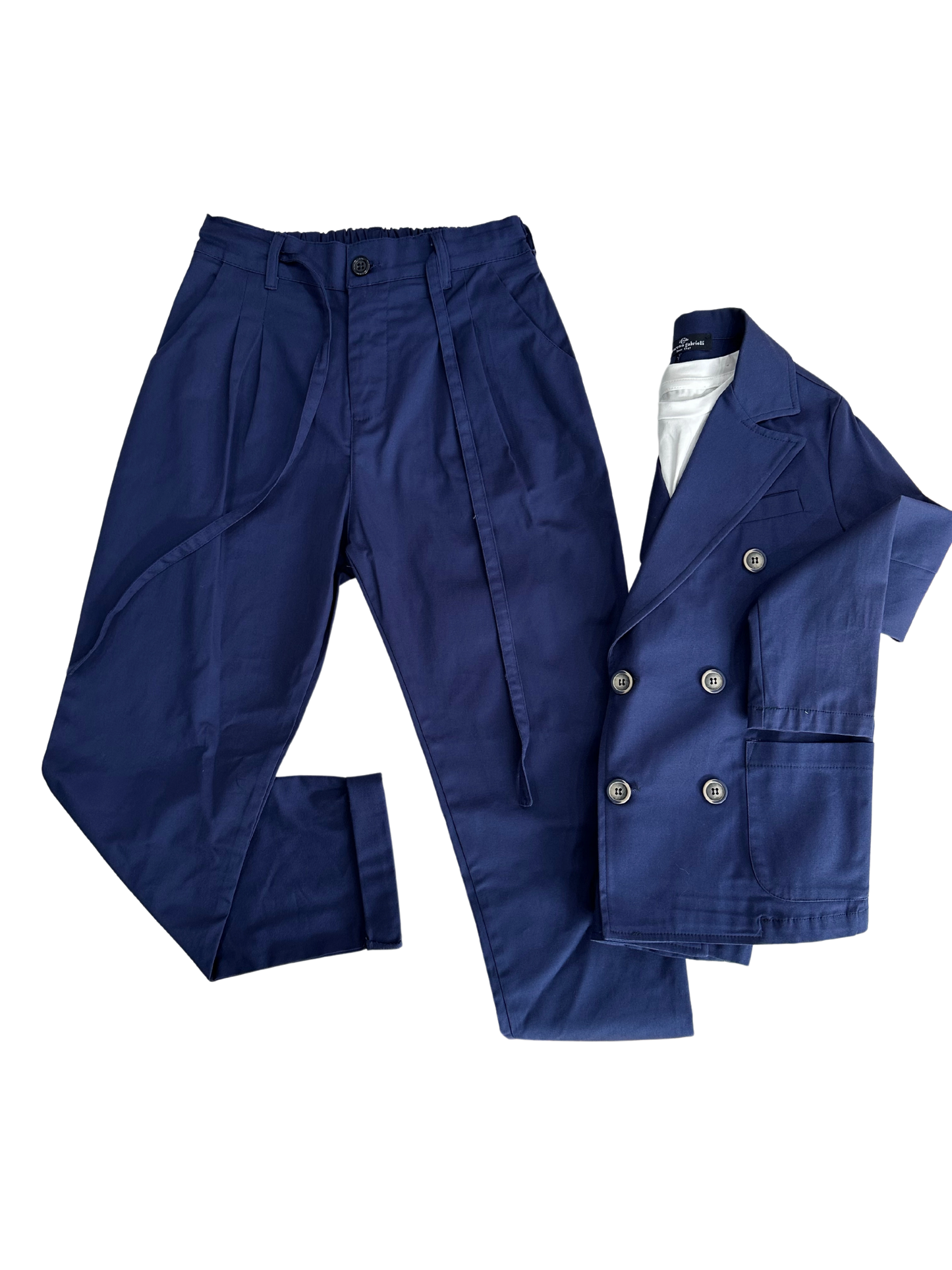 completo con giacca doppiopetto e pantalaccio blu navy per bambino e ragazzo