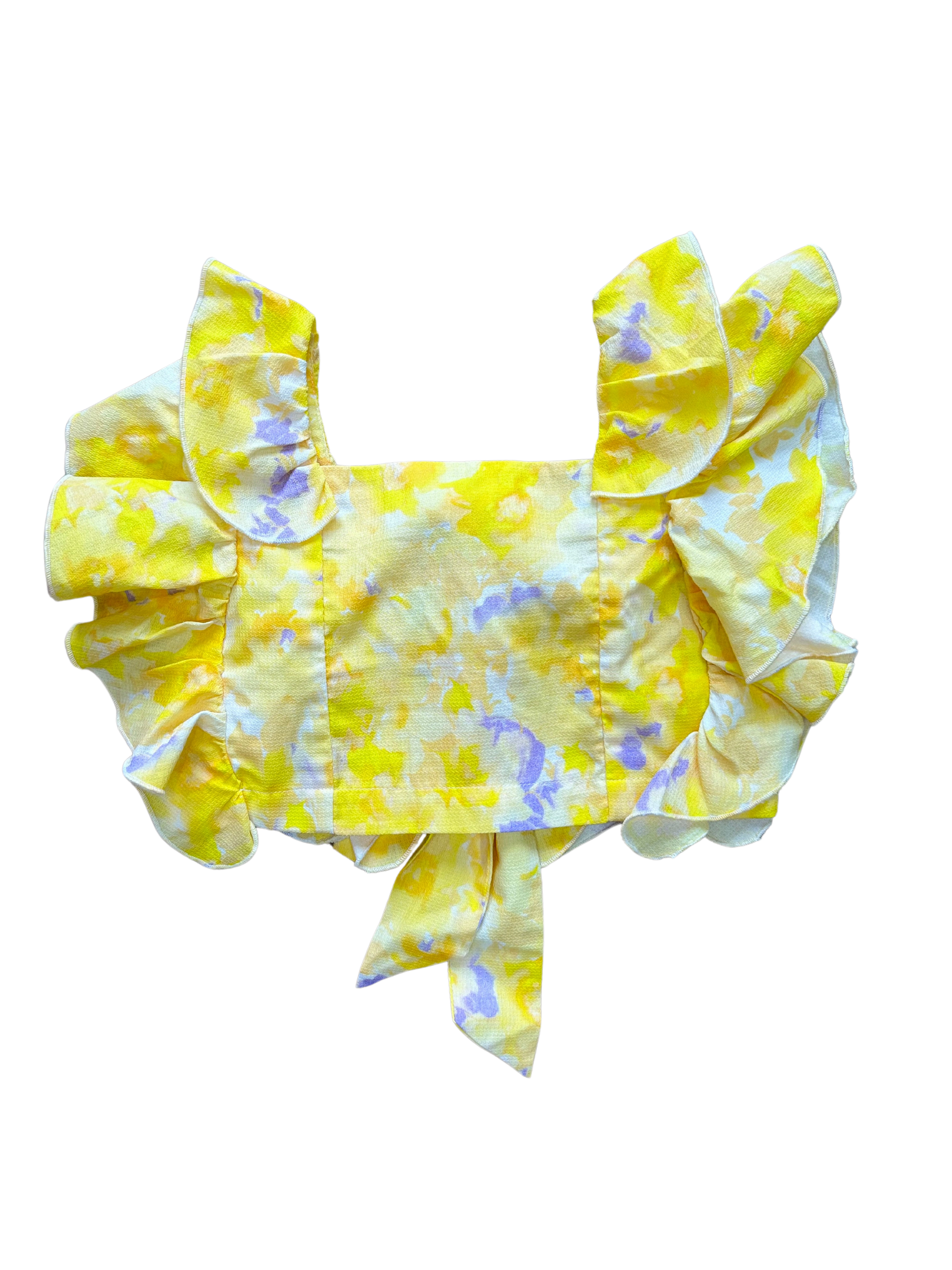 Top giallo con rouches e fiocco sul retro per bambina