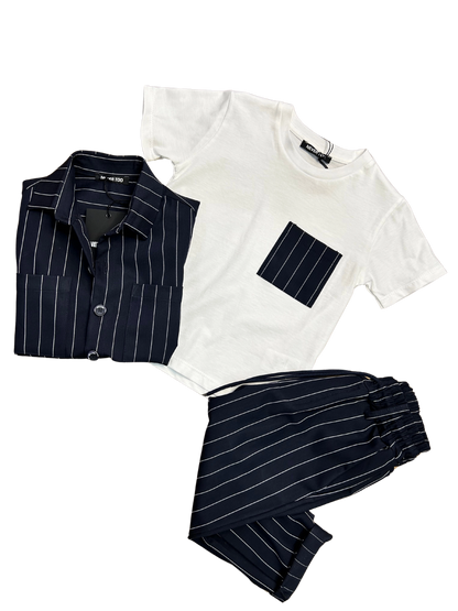 completo gessato bimbo con pantalaccio shirt e camicia sportiva