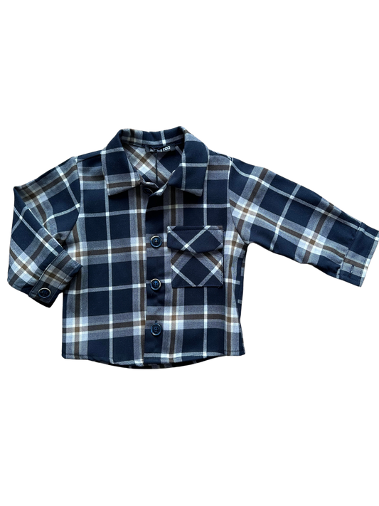 Camicia quadri never too blu e marrone per neonato e bambini
