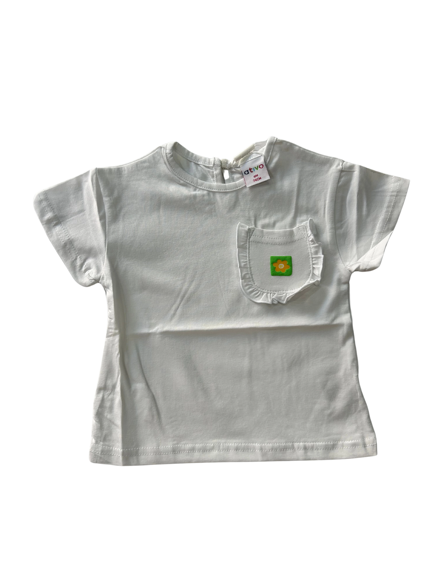 T-shirt bianca per neonata con taschino