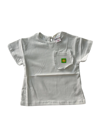T-shirt bianca per neonata con taschino