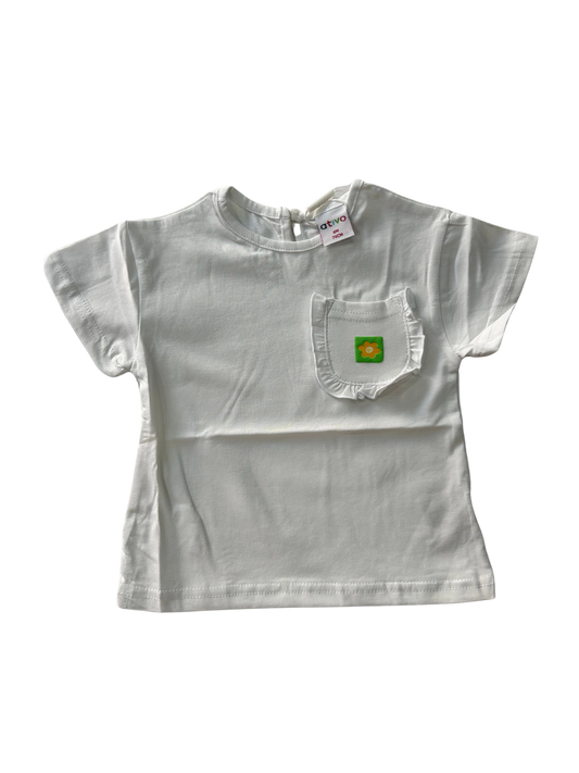 T-shirt bianca per neonata con taschino