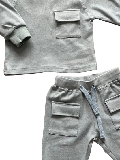 tuta in cotone azzurro polvere per neonato e bambino in saldo