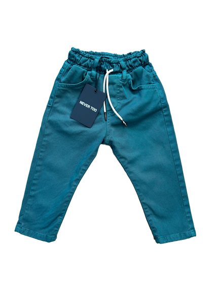 jeans con elastico color petrolio per neonato e bambino