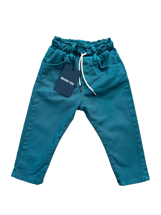 jeans con elastico color petrolio per neonato e bambino