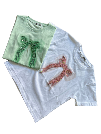 t-shirt giornaliere in cotone con stampa e applicazioni per bambine e ragazze