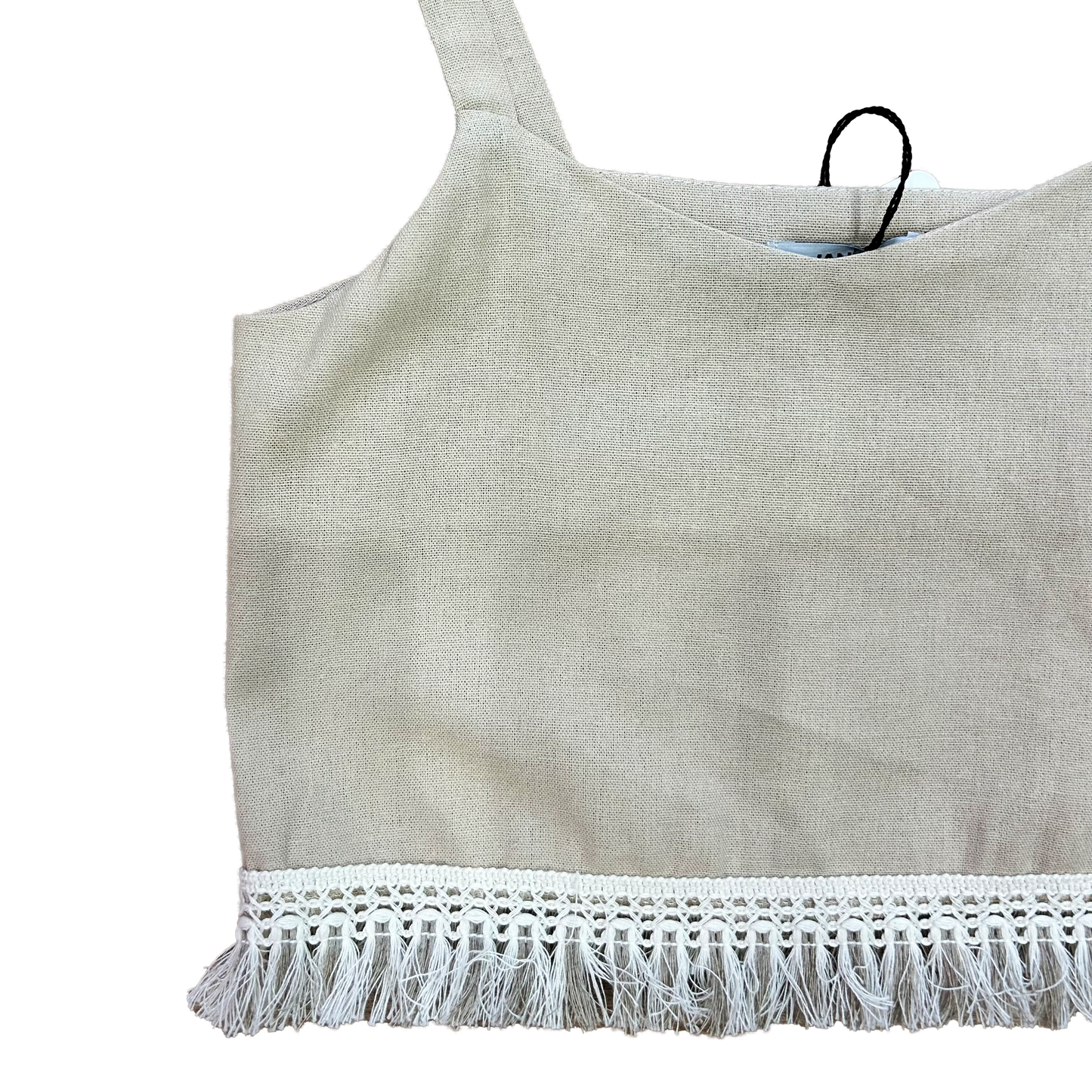 Top misto lino con frange