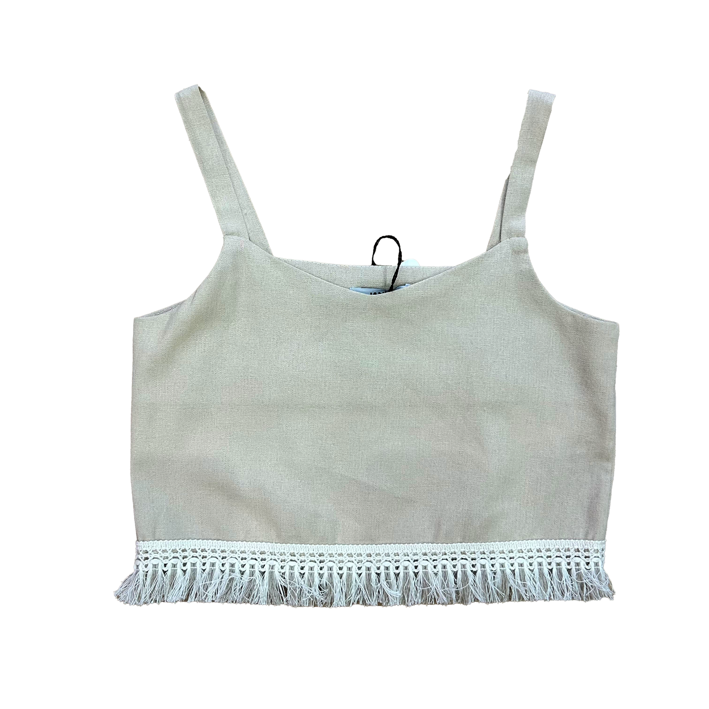 Top misto lino con frange