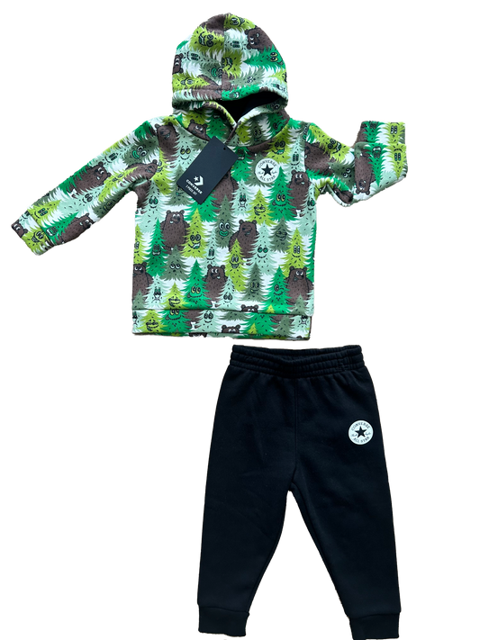 tuta completa converse con alberi e orsetti sorridenti per neonato e bambino